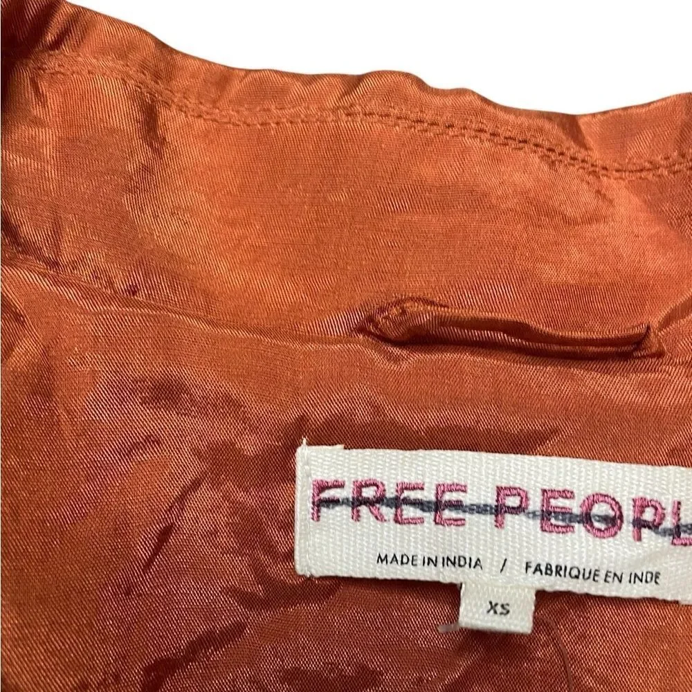 NWOT FREE PEOPLE Chelsea Coin Moto Jacket Orange/Gold Size XS